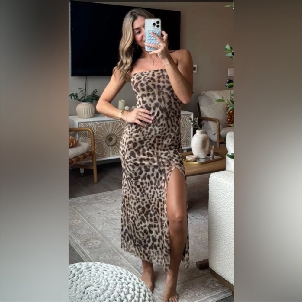 Zara Leopard Print Strapless Dress NWT